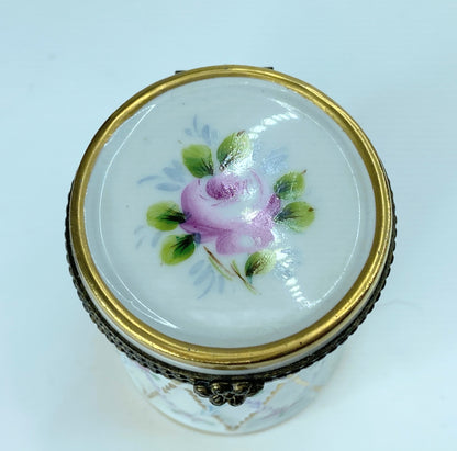 P.V Limoges France Peint Main Peony tall trinket box, c1970 A145