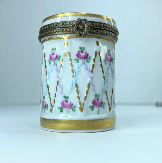 P.V Limoges France Peint Main Peony tall trinket box, c1970 A145