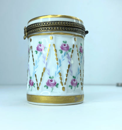 P.V Limoges France Peint Main Peony tall trinket box, c1970 A145