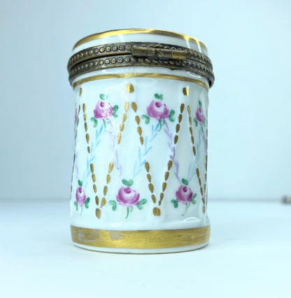 P.V Limoges France Peint Main Peony tall trinket box, c1970 A145