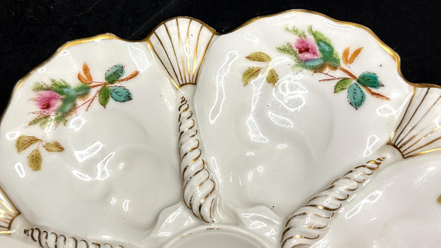Antique Victorian European Majolica Oyster Plate Museum quality mint 9.2" A945