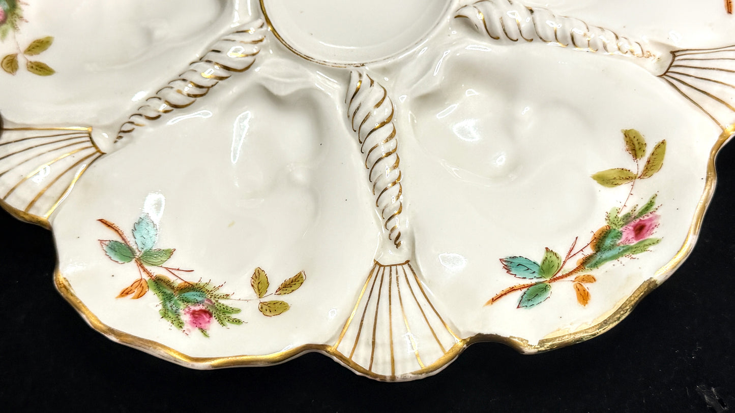 Antique Victorian European Majolica Oyster Plate Museum quality mint 9.2" A945