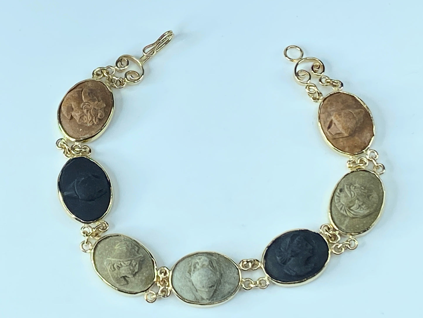 7 Neo-Classical multi-colored lava cameo 14 karat bracelet