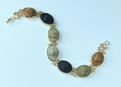 7 Neo-Classical multi-colored lava cameo 14 karat bracelet