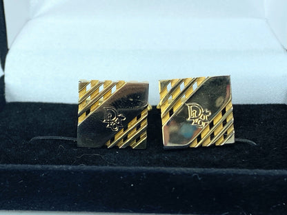 Christian Dior Vintage Square Logo Cufflinks Gold tone GS134