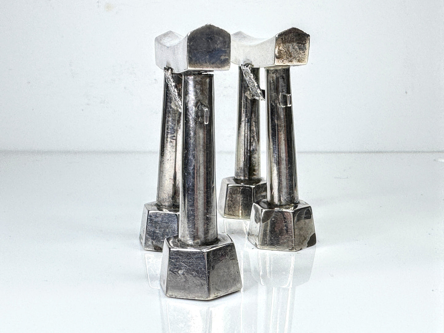 Vintage Japanese Sterling 950 Bridge Form Salt & Pepper Shaker Set SS444