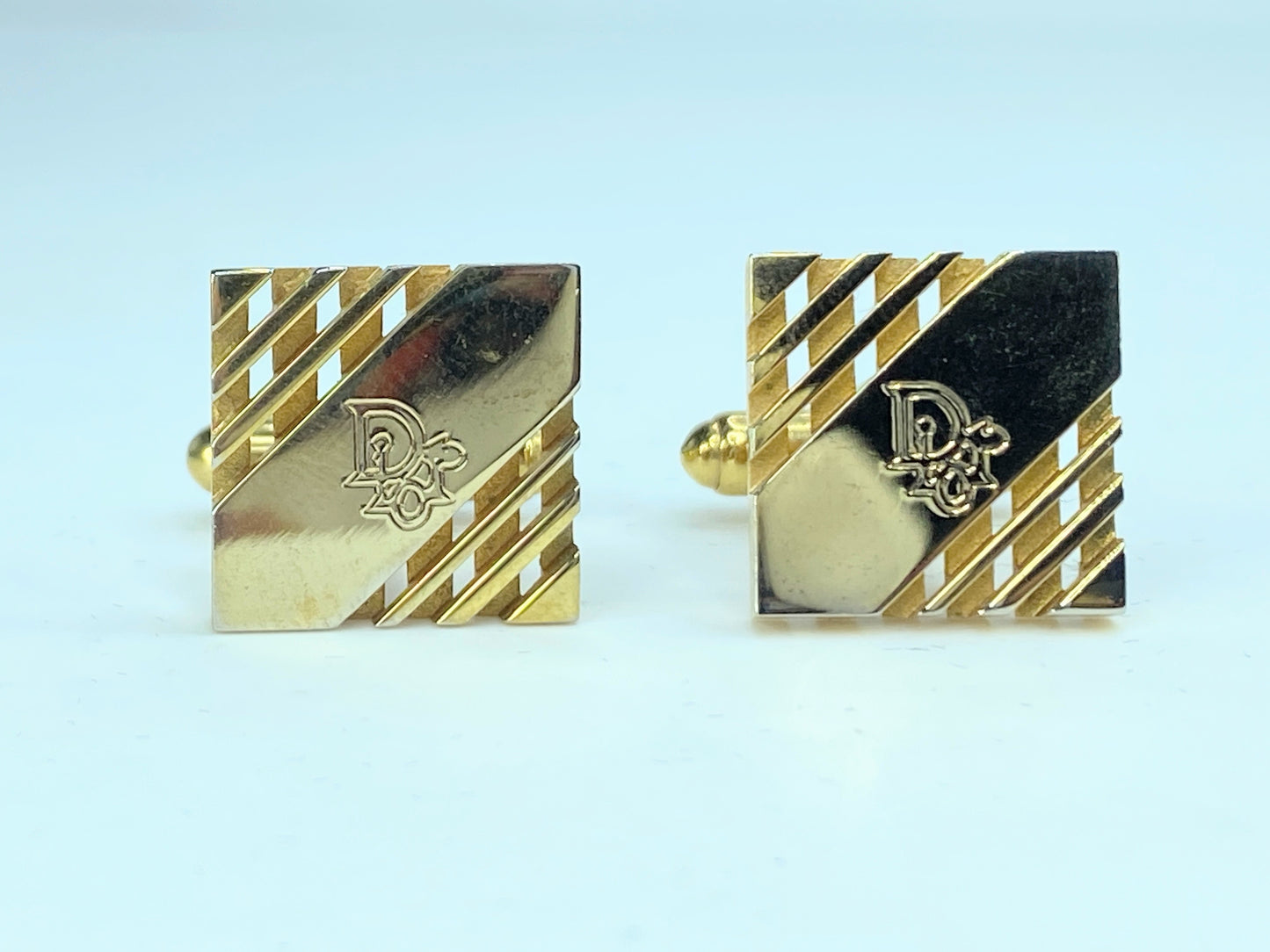 Christian Dior Vintage Square Logo Cufflinks Gold tone GS134