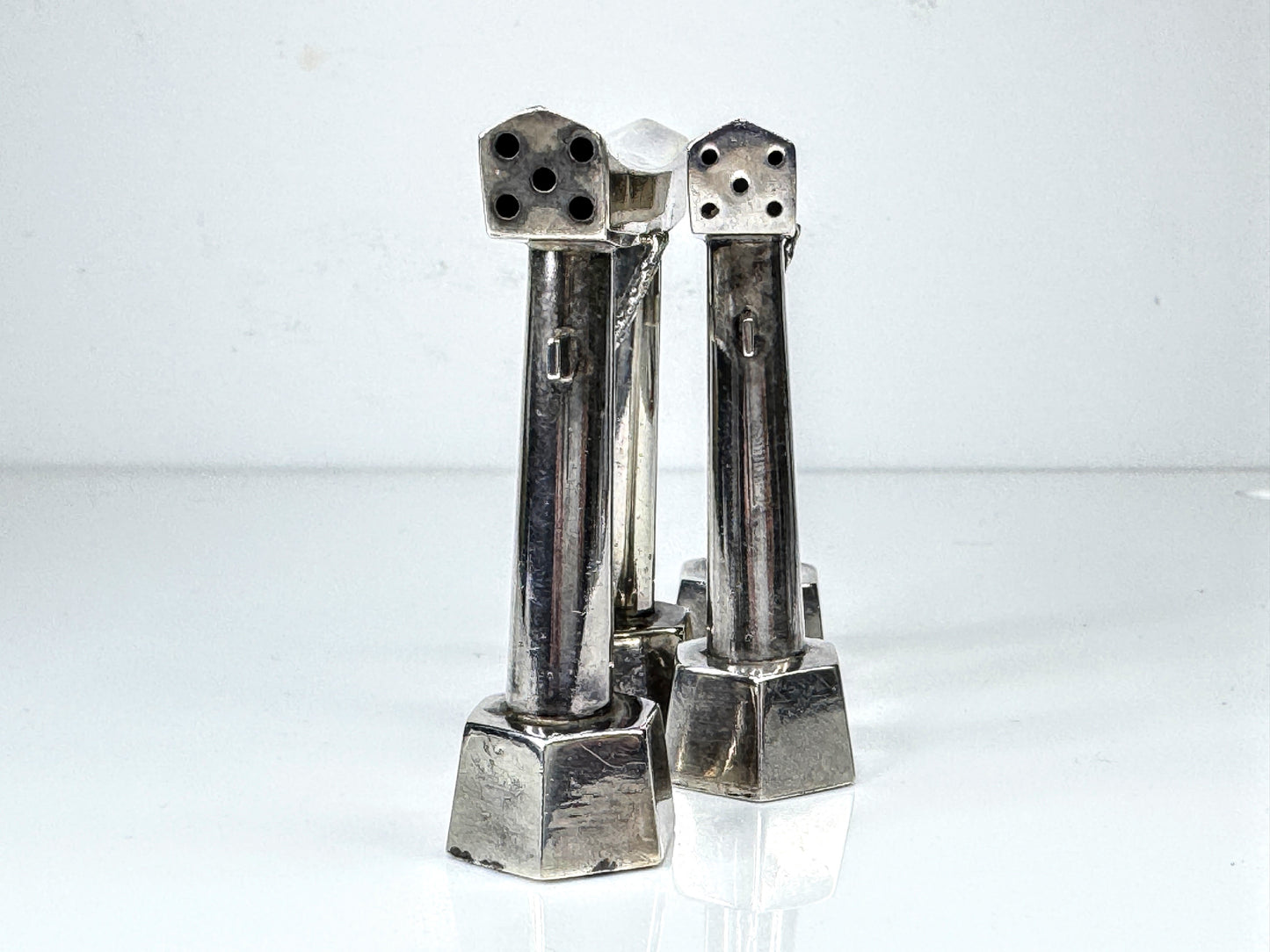 Vintage Japanese Sterling 950 Bridge Form Salt & Pepper Shaker Set SS444