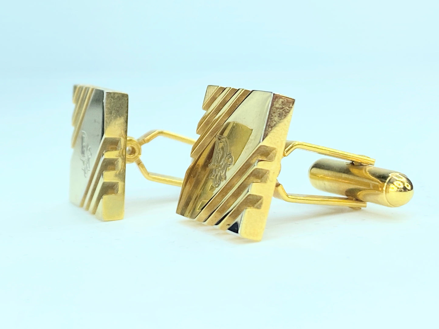 Christian Dior Vintage Square Logo Cufflinks Gold tone GS134