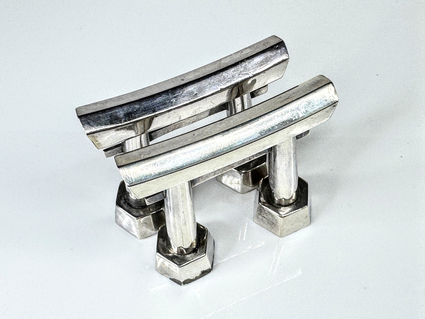 Vintage Japanese Sterling 950 Bridge Form Salt & Pepper Shaker Set SS444