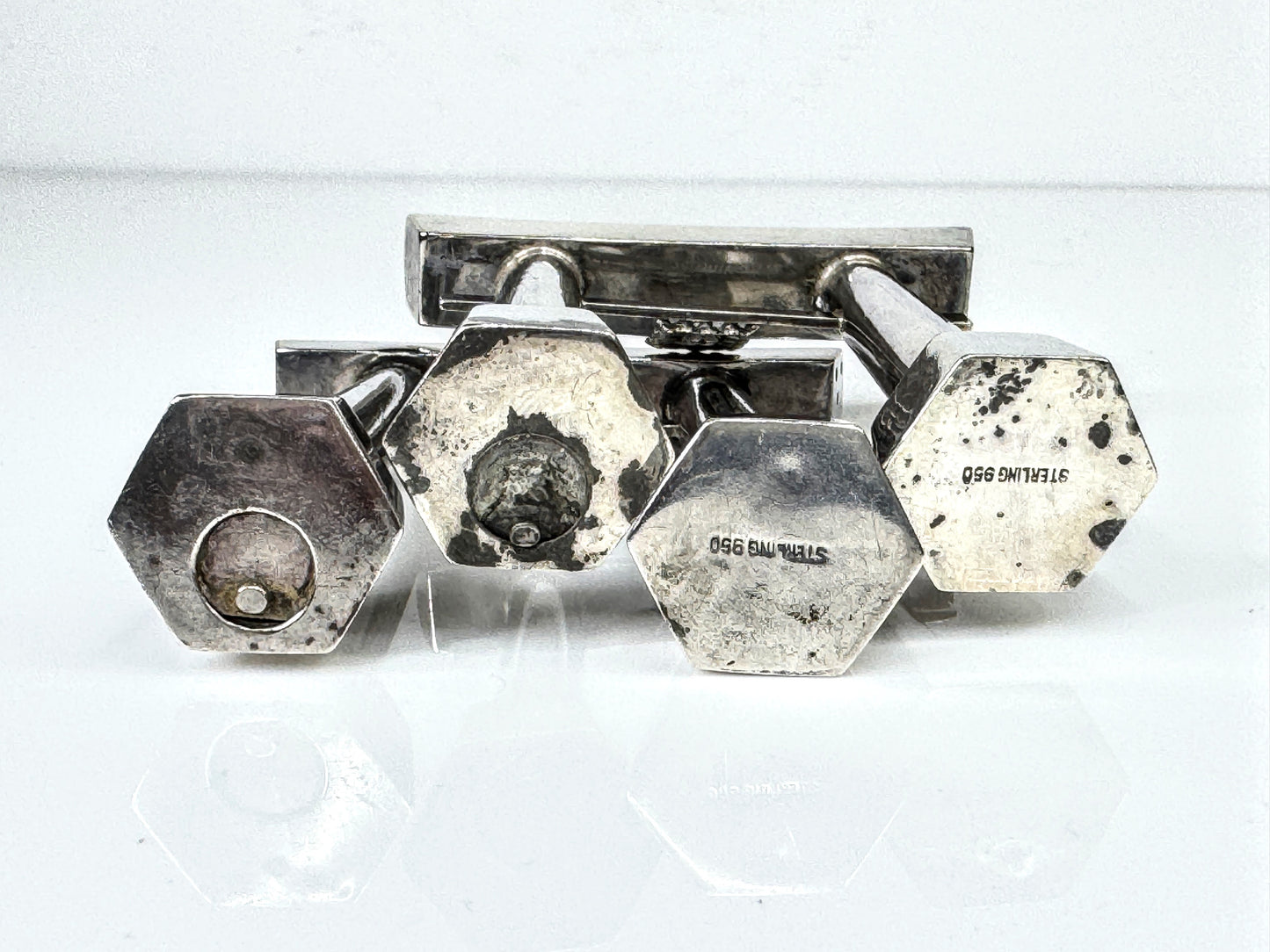 Vintage Japanese Sterling 950 Bridge Form Salt & Pepper Shaker Set SS444