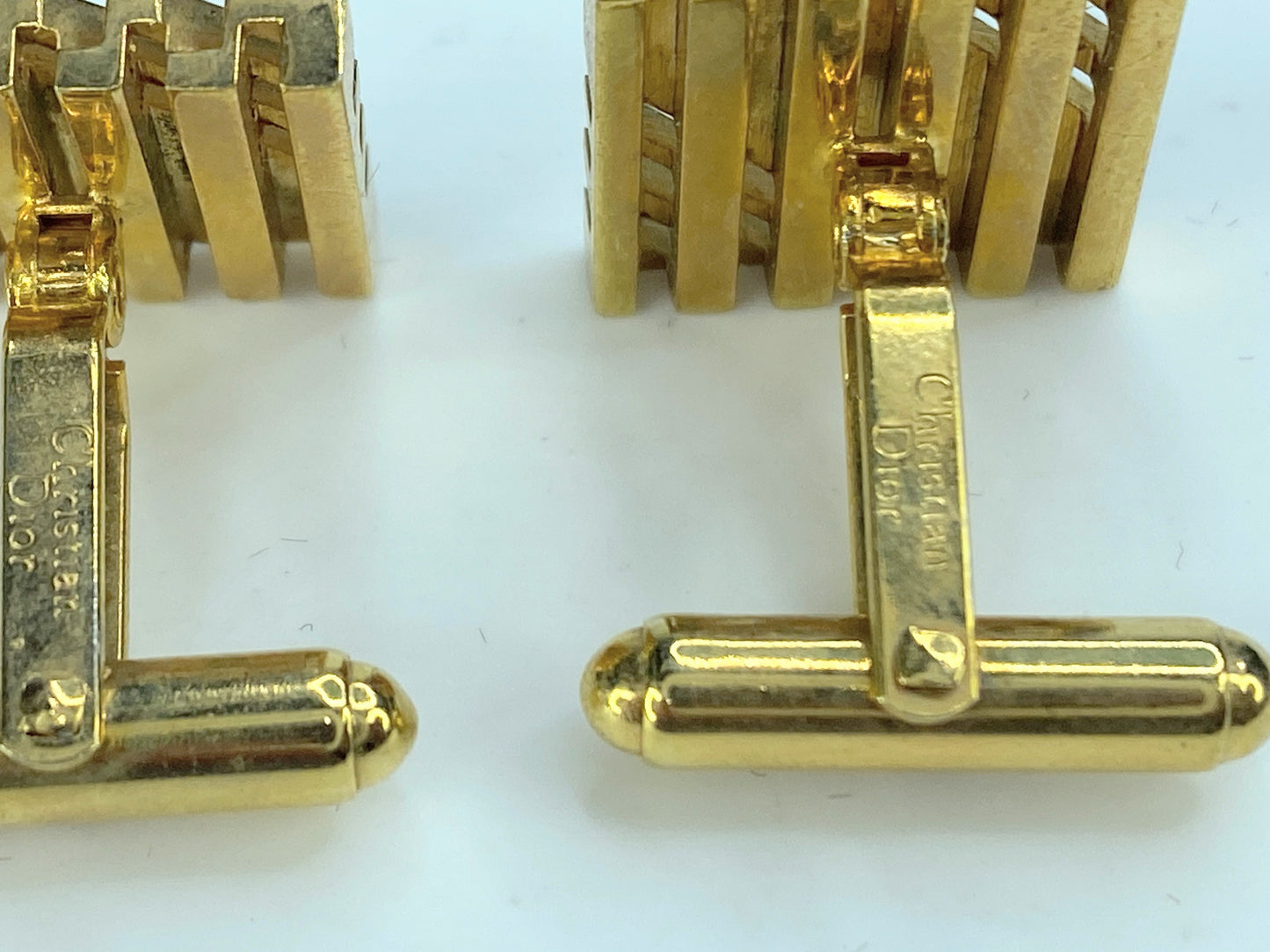 Christian Dior Vintage Square Logo Cufflinks Gold tone GS134