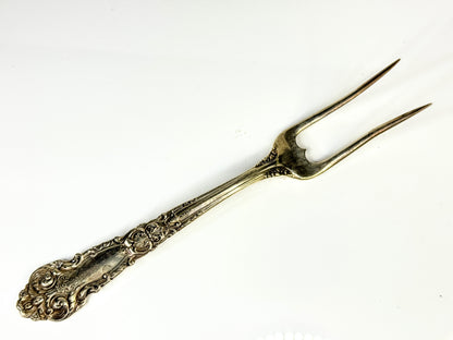 Vintage Sterling Handle Ornate Two-Tine Serving Fork  7 1/4" 50.8g SS445