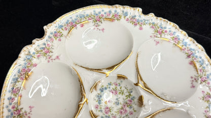 Antique Limoges France Oyster Plate Floral Gold Gilt 6 Well 9.38" Mint A947