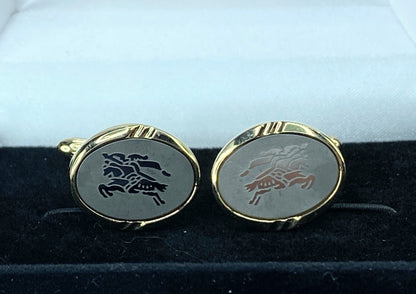 Burberry signature Horse & Knight Silvery gold tone cufflink GS134