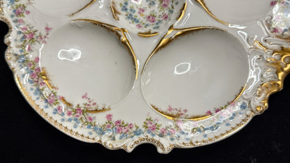 Antique Limoges France Oyster Plate Floral Gold Gilt 6 Well 9.38" Mint A947
