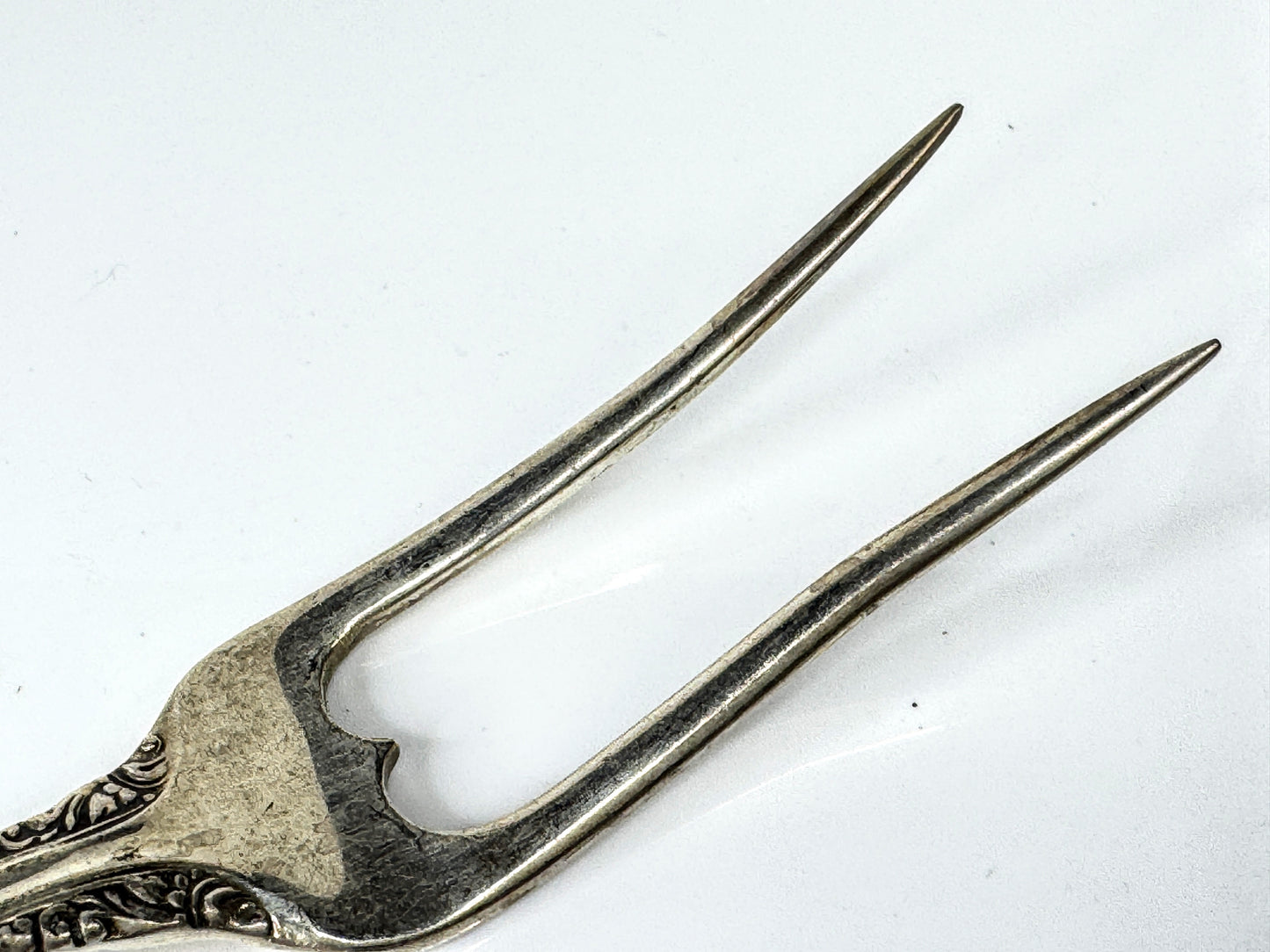 Vintage Sterling Handle Ornate Two-Tine Serving Fork  7 1/4" 50.8g SS445