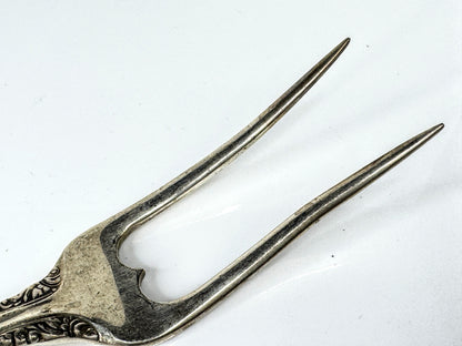 Vintage Sterling Handle Ornate Two-Tine Serving Fork  7 1/4" 50.8g SS445