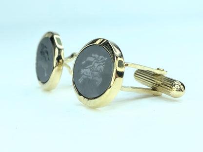 Burberry signature Horse & Knight Silvery gold tone cufflink GS134