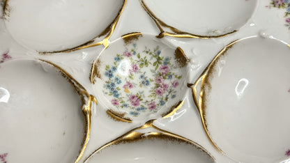 Antique Limoges France Oyster Plate Floral Gold Gilt 6 Well 9.38" Mint A947