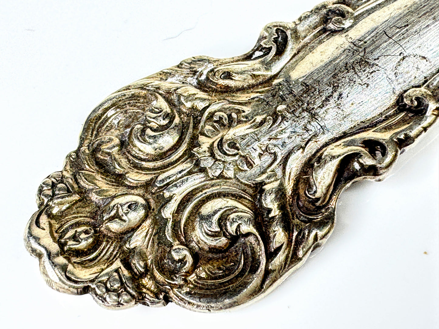 Vintage Sterling Handle Ornate Two-Tine Serving Fork  7 1/4" 50.8g SS445