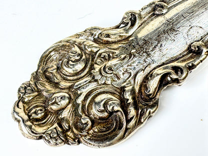 Vintage Sterling Handle Ornate Two-Tine Serving Fork  7 1/4" 50.8g SS445