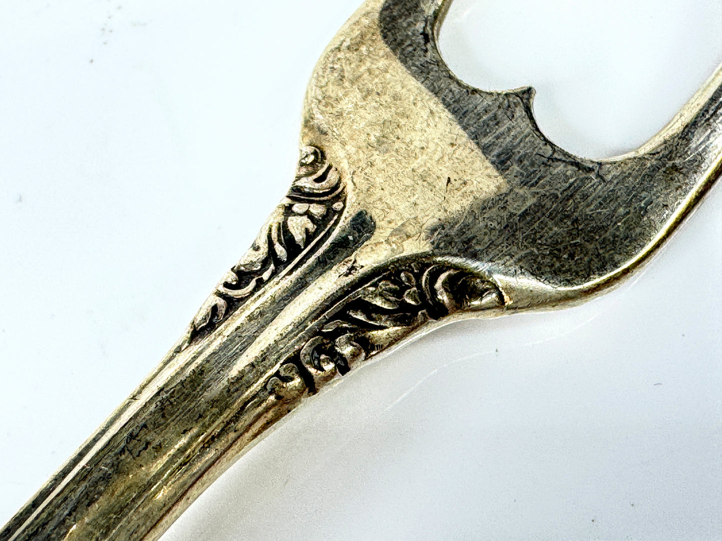Vintage Sterling Handle Ornate Two-Tine Serving Fork  7 1/4" 50.8g SS445