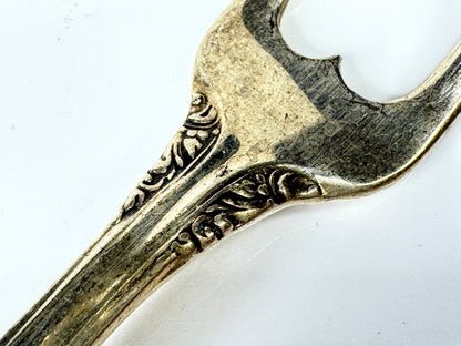 Vintage Sterling Handle Ornate Two-Tine Serving Fork  7 1/4" 50.8g SS445