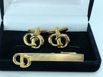 Dior logo gold tone Cufflinks Tie clip suite set GS135