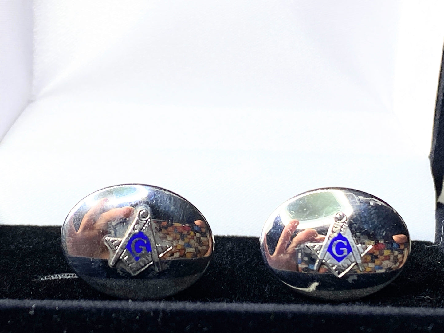 Lammer Sterling silver Mason Masonic blue enamel Cufflinks 8.2g JR504