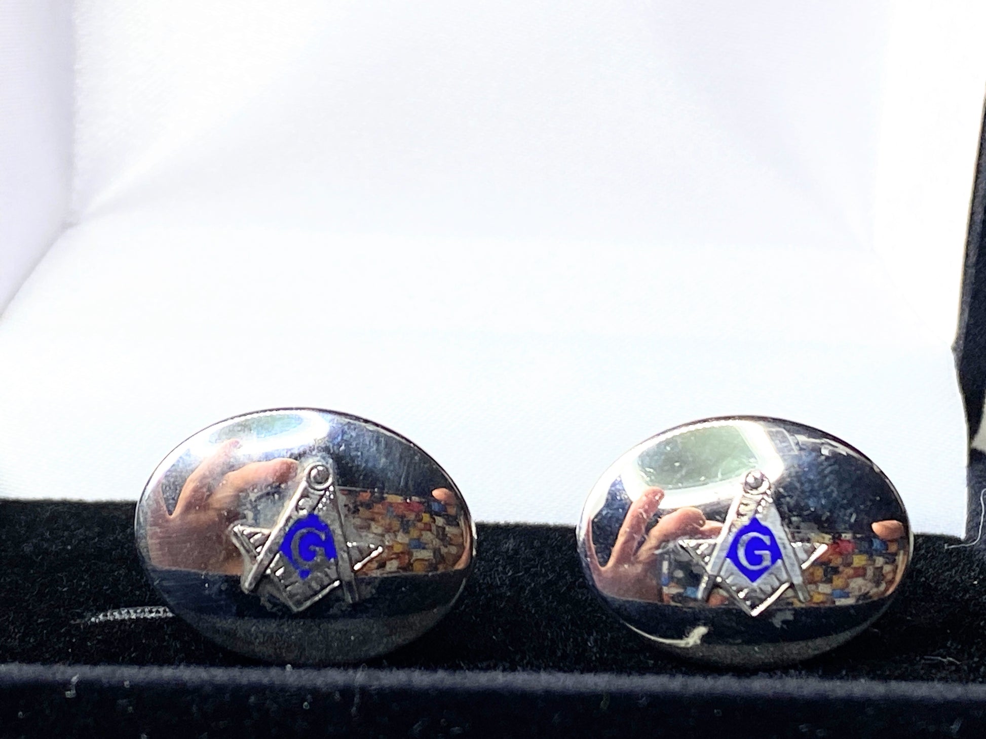 Lammer Sterling silver Mason Masonic blue enamel Cufflinks 8.2g JR504