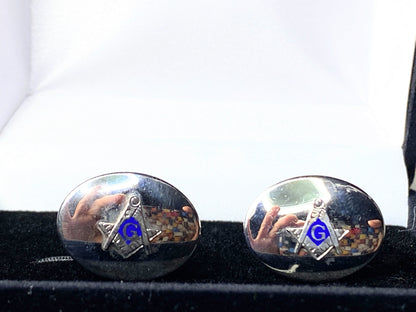 Lammer Sterling silver Mason Masonic blue enamel Cufflinks 8.2g JR504