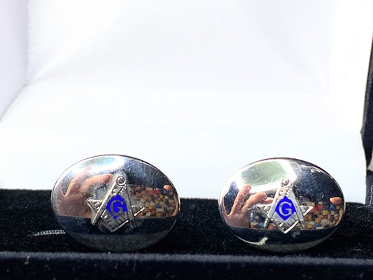 Lammer Sterling silver Mason Masonic blue enamel Cufflinks 8.2g JR504