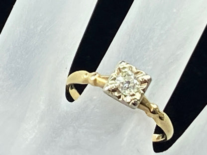 0.25ct Old Euro cut solitaire Diamond ring in bicolor 14K illusion mount