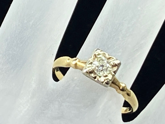 0.25ct Old Euro cut solitaire Diamond ring in bicolor 14K illusion mount