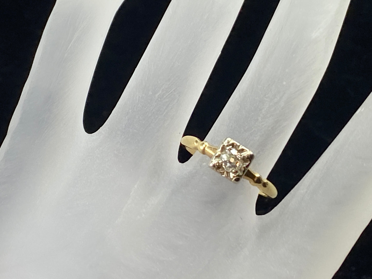 0.25ct Old Euro cut solitaire Diamond ring in bicolor 14K illusion mount