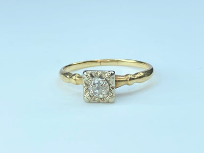 0.25ct Old Euro cut solitaire Diamond ring in bicolor 14K illusion mount