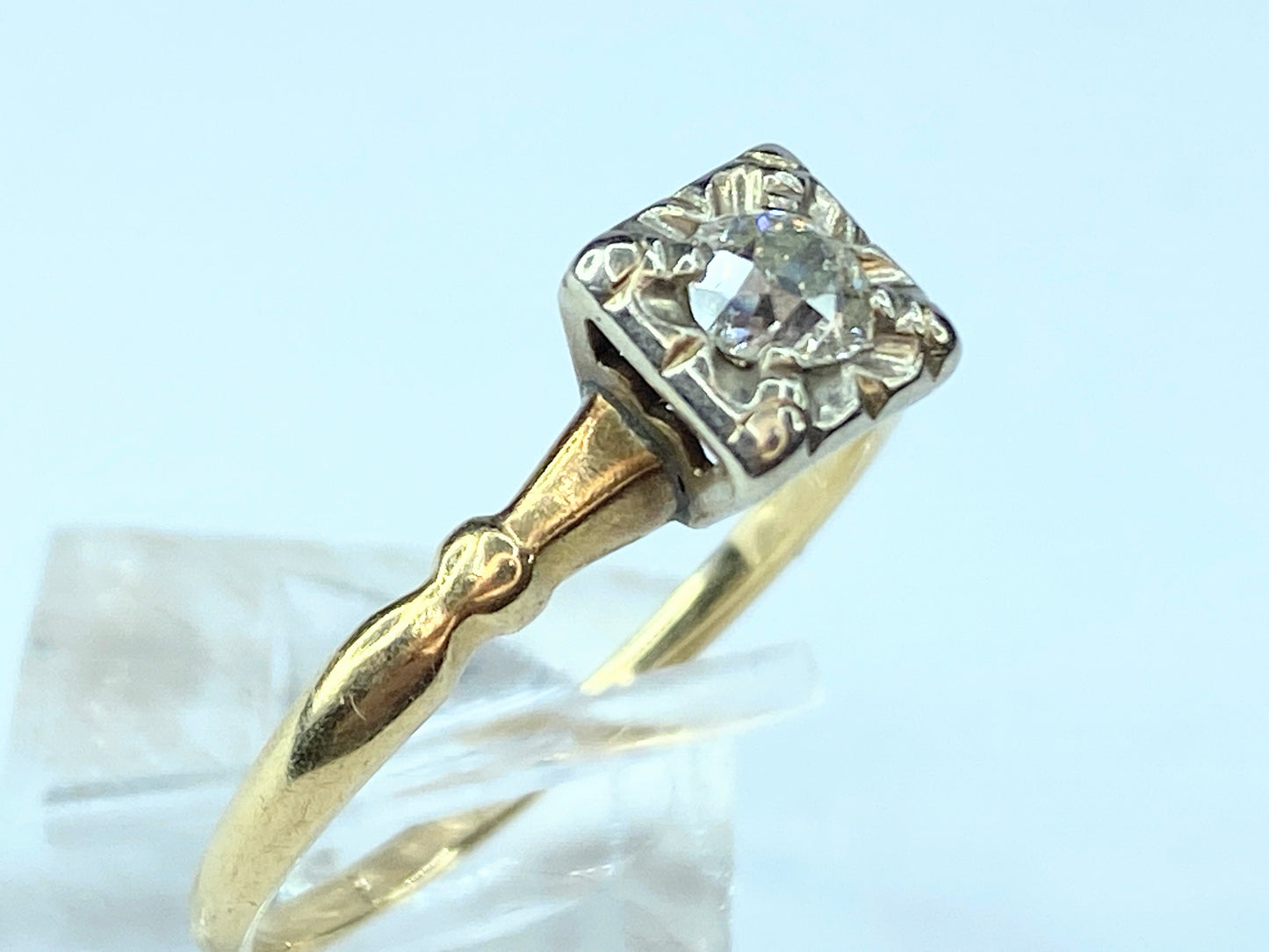 0.25ct Old Euro cut solitaire Diamond ring in bicolor 14K illusion mount