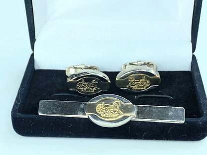 CELINE Tie Pin and Cufflinks Set, Horse Carriage, Silver Gold Color LTD GS137