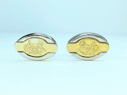 CELINE Tie Pin and Cufflinks Set, Horse Carriage, Silver Gold Color LTD GS137