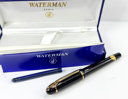 Vintage Waterman Paris Black Gold Trim Medium Fountain Pen Box SS450
