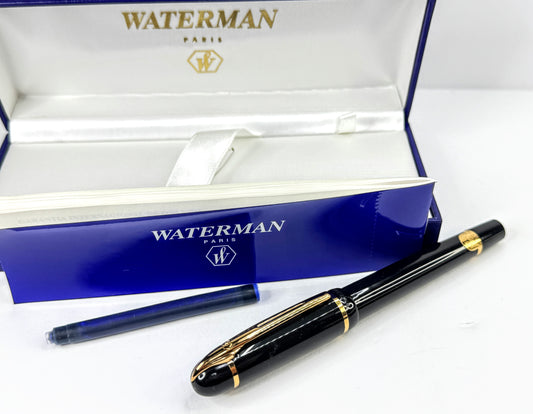 Vintage Waterman Paris Black Gold Trim Medium Fountain Pen Box SS450