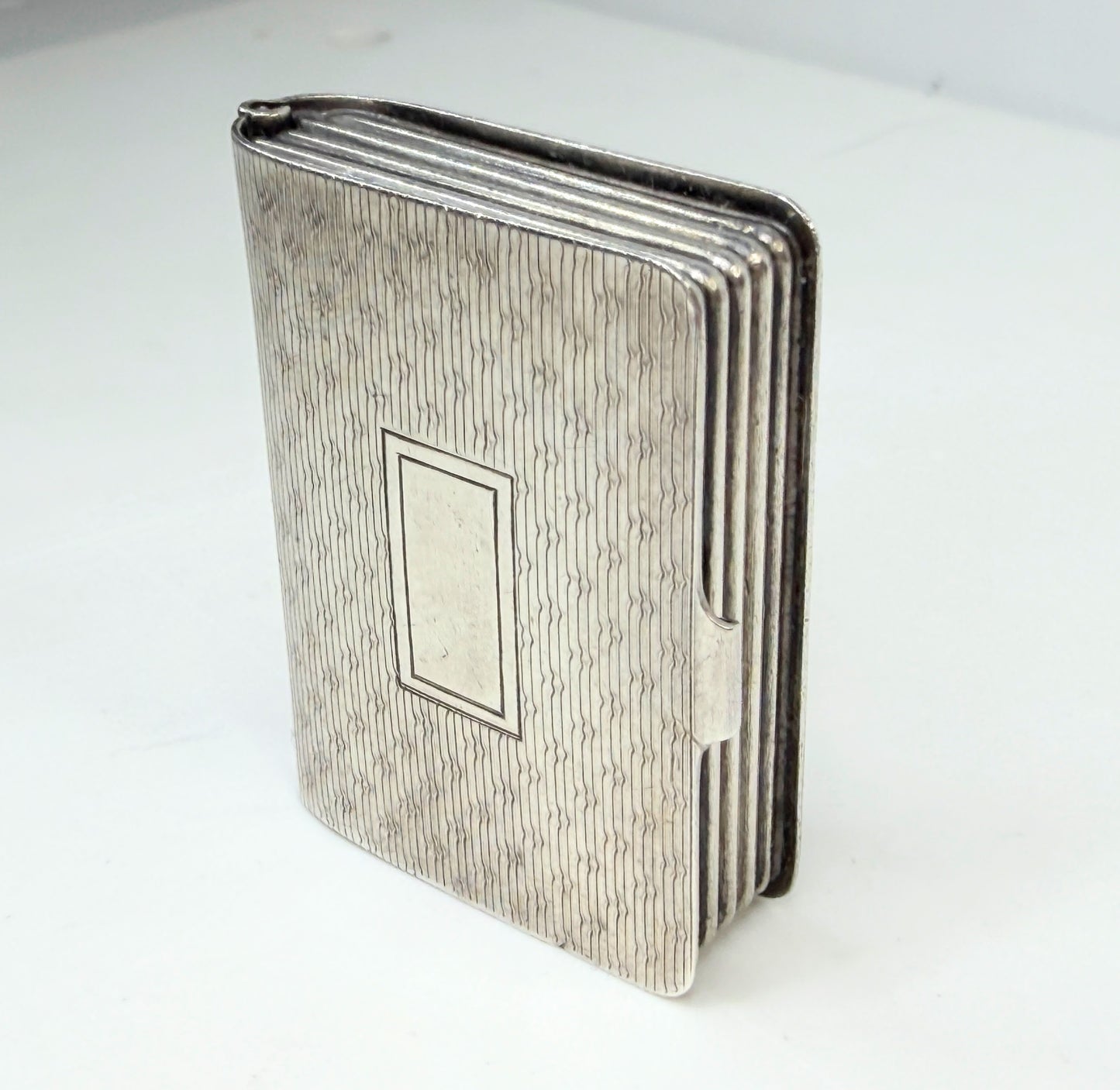 Vintage Sterling Silver Book Form Engine Turned Hinged Pill Trinket Box SS374