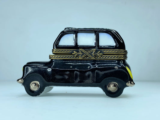 Limoges Porcelain British English Black Taxi Cab Limited edition Trinket A153