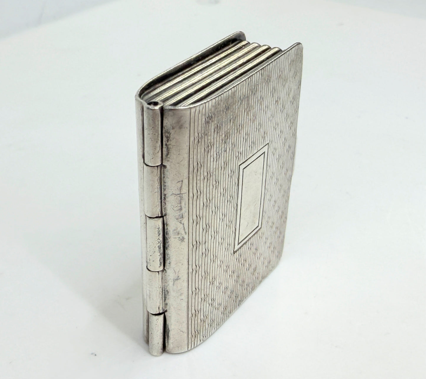 Vintage Sterling Silver Book Form Engine Turned Hinged Pill Trinket Box SS374