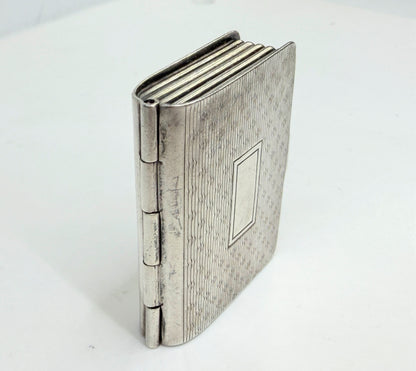 Vintage Sterling Silver Book Form Engine Turned Hinged Pill Trinket Box SS374