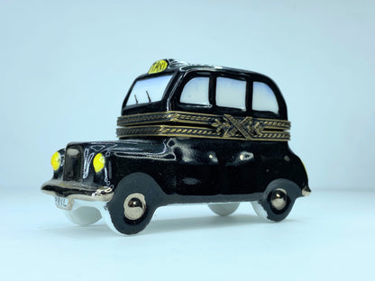 Limoges Porcelain British English Black Taxi Cab Limited edition Trinket A153