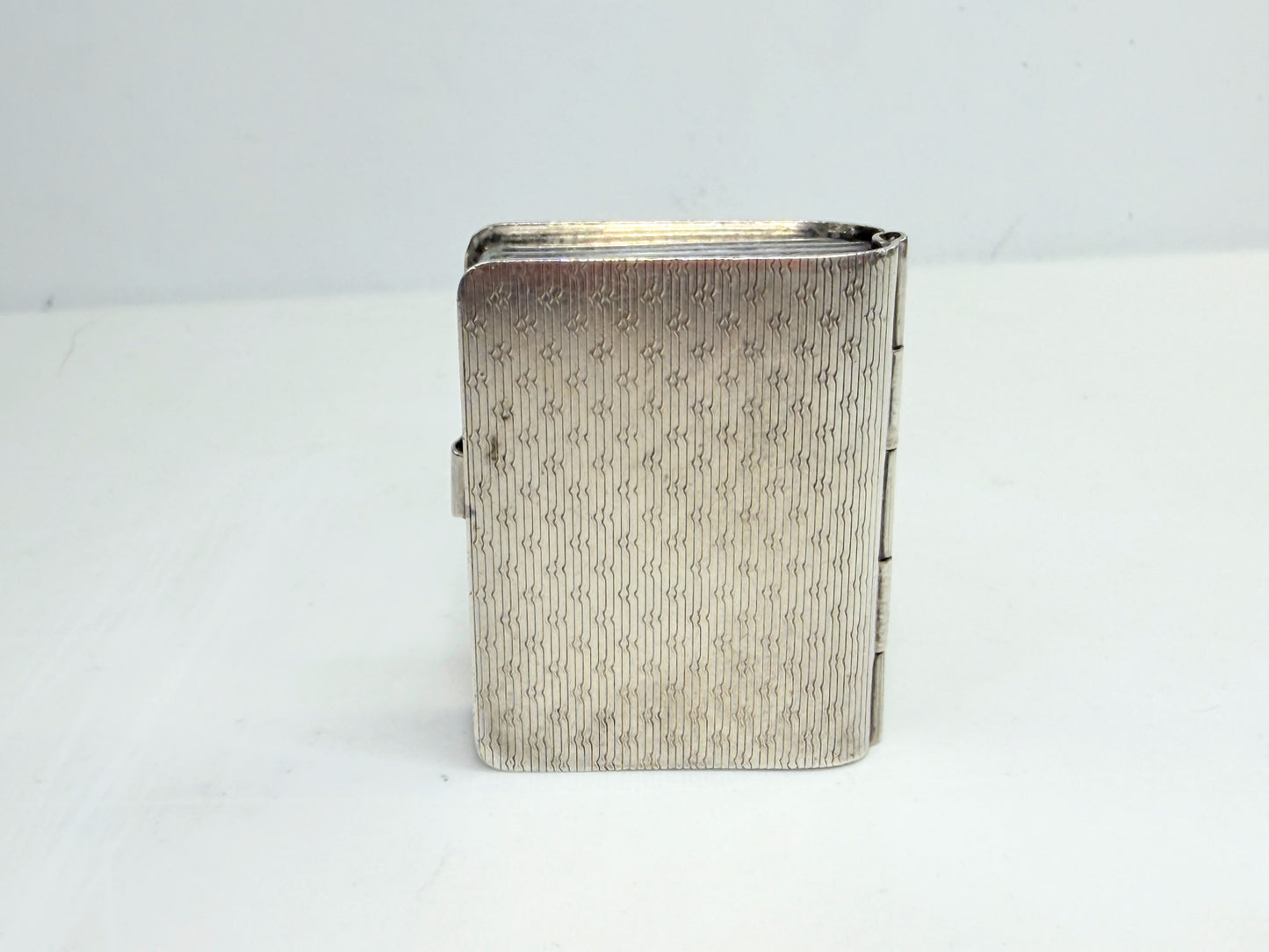 Vintage Sterling Silver Book Form Engine Turned Hinged Pill Trinket Box SS374