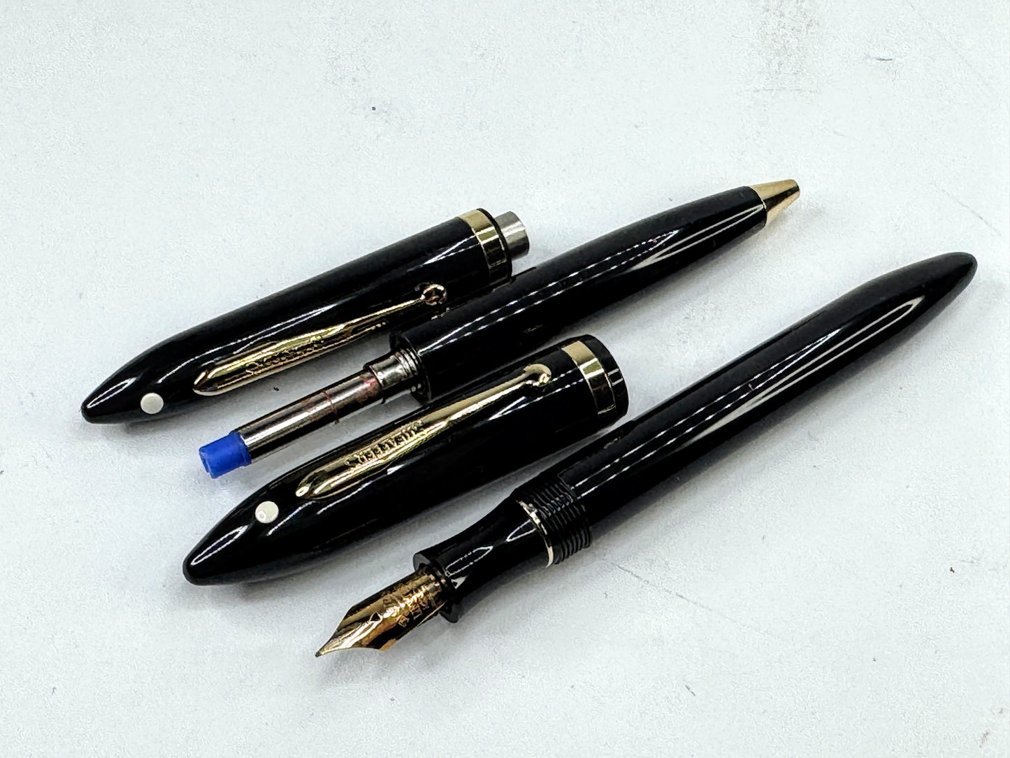 Vintage Sheaffer Balance Black Fountain & Ballpoint Pen Set Box SS452