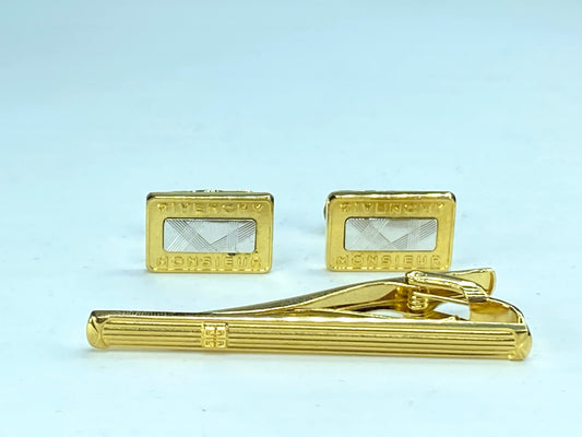 Givenchy Monsieur Golden Silver tone cufflink Tie clip set GS141